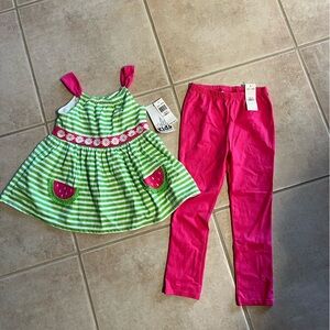 My Kids Green Striped set with Pink Leggings
